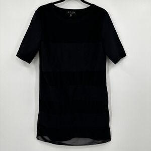 SHAN Black Sheer Stripe Short Sleeve Shift Mini Dress Made in Canada Size 8